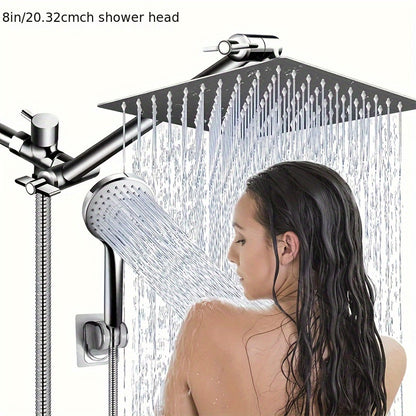 12 Inch All Metal 3-Way Rain Shower Head, High Pressure Shower Head, Dual Shower Heads with Handheld Spray Combo - Upgrade Extension Arm Height Adjustable,Hotel Toilet shower