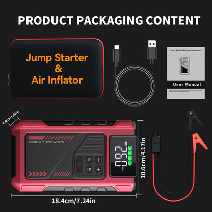 [12V Car Jump Starter 150PSI] A Car Starter With An Air Compressor, Emergency Starting Power, Car Battery Charging Auxiliary Starter, Battery Jump Starter, Portable Car Battery Jump Box, Car Jump Starter Suitable For 12V (7.5