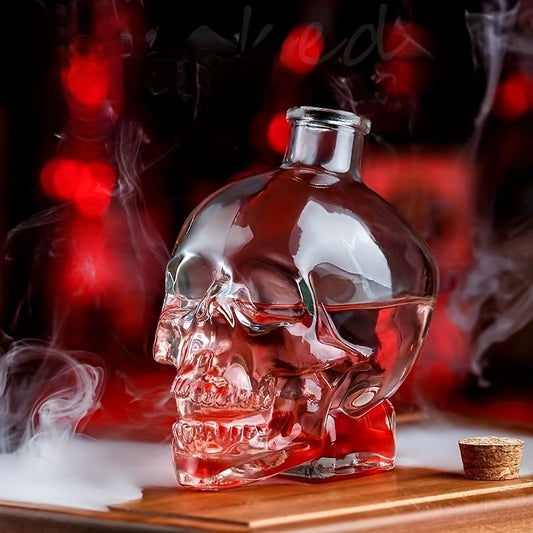 1pc, Skull Whisky Decanter, Crystal Clear Glass Wine Decanter, Gothic Horror Liquor Bottle, For Scotch Bourbon, Whisky, Cocktail, Cognac, Vodka, Gin Tequila Liquor, For Bar, Pub, Club, Restaurant And Home Use, Halloween Drink