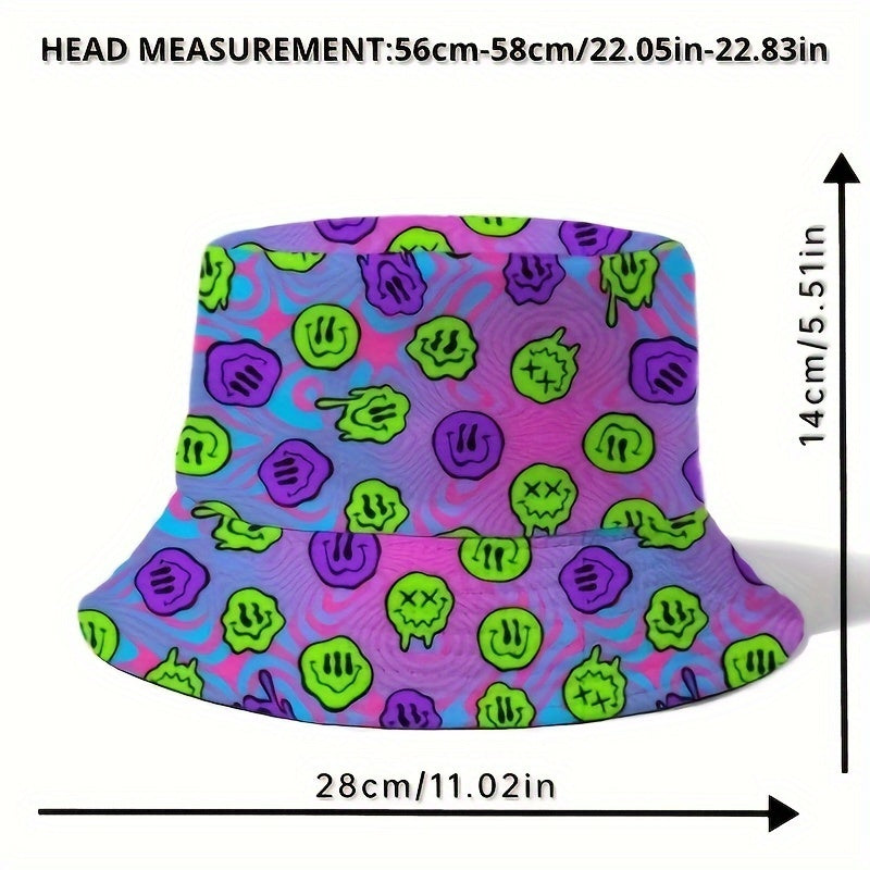 1pc Alien Print Reversible Polyester Bucket Hat, 100% Polyester, Hand Washable or Dry Clean - Non-Stretch & Lightweight with Random Print Placement