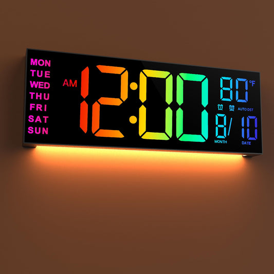 16.2'' Large Digital Wall Clock With Remote Control, Big LED/Dual Alarm/8 RGB Colors/Auto Brightness/Date/Auto DST/Temperature/Night Light Gym Clocks For Living Room Bedroom Office Wall Decor