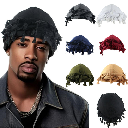 Turban For Men, Vintage Twist Head Wraps Durag With Tassel