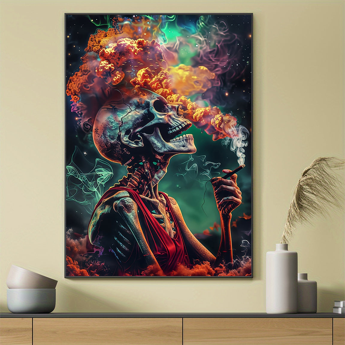 Smoking Skull & Vibrant Smoke Canvas Art, 12x16" - Frameless Wall Decor for Home, Office, Cafe | Perfect for Bedroom, Living Room, Bathroom, Perfect for Room Decor