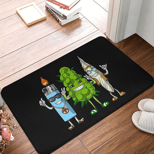 1pc Weed Bud & Joint Design Non-Slip Mat - Polyester Flannel Doormat for Bathroom, Bedroom, or Home Decoration, Machine Washable, Lightweight, Rectangular Shape