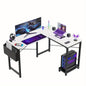 L-shaped writing computer gaming desk, can be paired with armless pink or black work chair, perfect for home office student desk, shared space studio, e-sports gaming