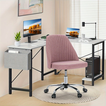 L-shaped writing computer gaming desk, can be paired with armless pink or black work chair, perfect for home office student desk, shared space studio, e-sports gaming