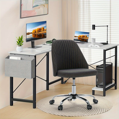 L-shaped writing computer gaming desk, can be paired with armless pink or black work chair, perfect for home office student desk, shared space studio, e-sports gaming