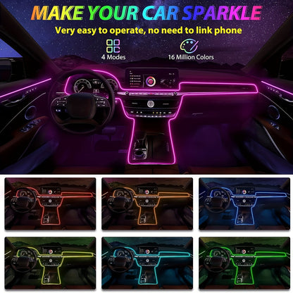 196 Inch Car Interior LED Strip Lights, RGB USB Ambient Led Lighting Kit With App Control Fiber Optics&Music Sync Rhythm, for Car Door, Console&Dashboard