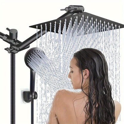 12 Inch All Metal 3-Way Rain Shower Head, High Pressure Shower Head, Dual Shower Heads with Handheld Spray Combo - Upgrade Extension Arm Height Adjustable,Hotel Toilet shower