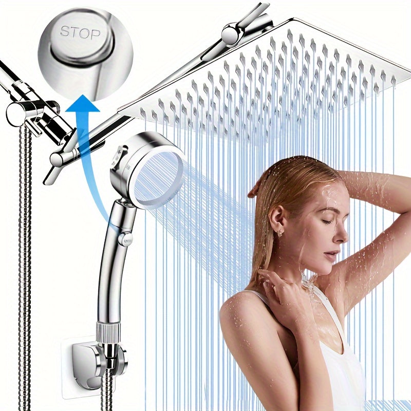 12 Inch All Metal 3-Way Rain Shower Head, High Pressure Shower Head, Dual Shower Heads with Handheld Spray Combo - Upgrade Extension Arm Height Adjustable,Hotel Toilet shower