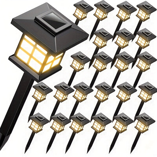 24pcs Solar-Powered Warm Light Garden Lights - 12/6pcs, Durable Plastic, Easy Install, No Remote Control, Perfect for Pathways & Patios