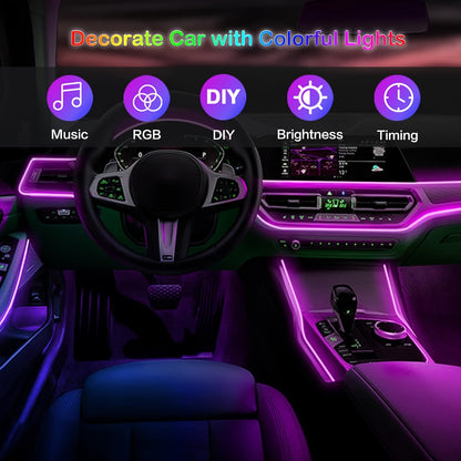 196 Inch Car Interior LED Strip Lights, RGB USB Ambient Led Lighting Kit With App Control Fiber Optics&Music Sync Rhythm, for Car Door, Console&Dashboard