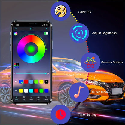 196 Inch Car Interior LED Strip Lights, RGB USB Ambient Led Lighting Kit With App Control Fiber Optics&Music Sync Rhythm, for Car Door, Console&Dashboard