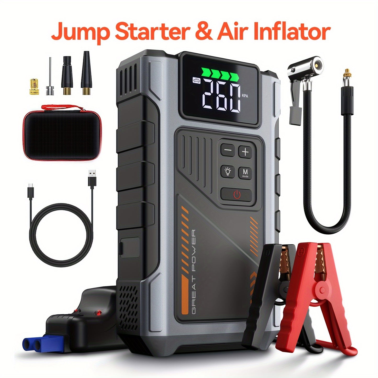 [12V Car Jump Starter 150PSI] A Car Starter With An Air Compressor, Emergency Starting Power, Car Battery Charging Auxiliary Starter, Battery Jump Starter, Portable Car Battery Jump Box, Car Jump Starter Suitable For 12V (7.5