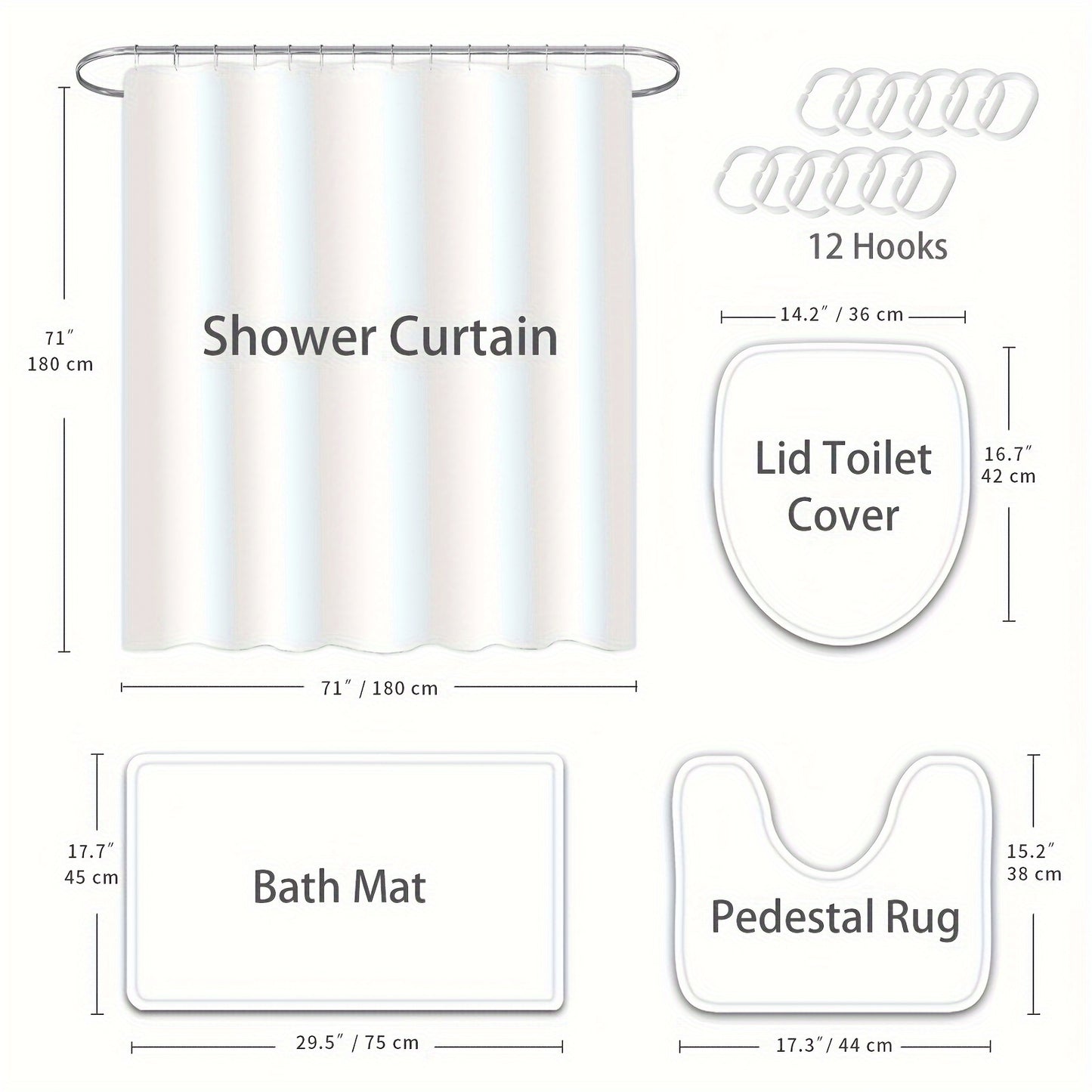 1/4pcs Forest Mushroom Butterfly Printed Shower Curtain Set, Bathroom Decorative Set Including Waterproof Shower Curtain, Non-slip Mat, Toilet Lid Mat, Bathroom Mat And 12 Plastic Hooks, Bathtub Partition, Bathroom Accessorie