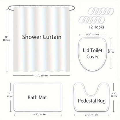 1/4pcs Forest Mushroom Butterfly Printed Shower Curtain Set, Bathroom Decorative Set Including Waterproof Shower Curtain, Non-slip Mat, Toilet Lid Mat, Bathroom Mat And 12 Plastic Hooks, Bathtub Partition, Bathroom Accessorie