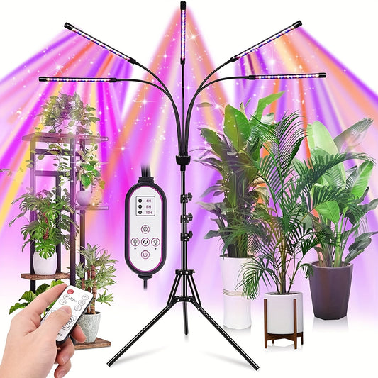 Grow Lights For Indoor Plants, 5 Heads Red Blue White Full Spectrum Plant Light With 29-61" Adjustable Tripod Stand, Indoor Grow Lamp With Remote Control And Auto On/Off Timer Function