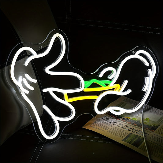 1pc, Hand Holding Neon Sign, LED Light Green Leaf Design, Plastic Wall Decor, USB Powered, Button Control, Multi-Purpose for Man Cave, Bar, Room Decoration