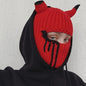 1pc Knitted Hat, Universal Funny Horn Mask Head Cover, Autumn And Winter Warm Devil Horn Handsome