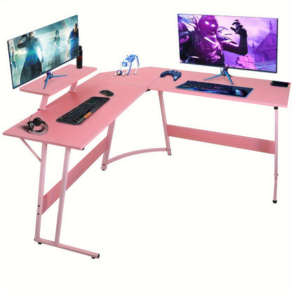 Corner Computer Desk, L Shape Desk, Gaming Desk with Large Monitor Stand and Carbon Fiber Surface, Home Office Study Writing Workstation