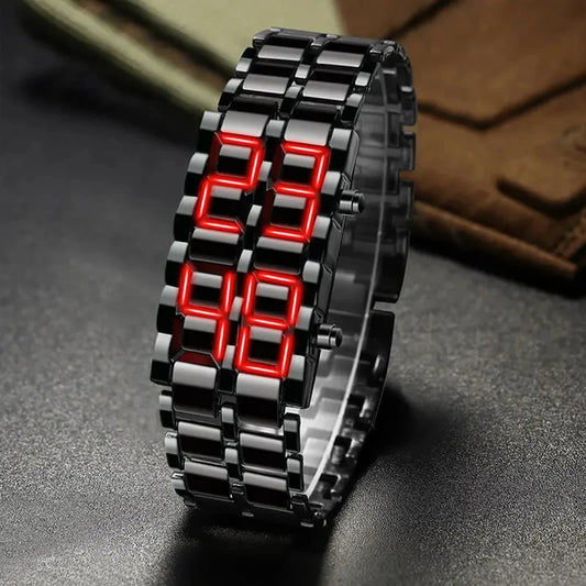 Fashion Red Led Display Digital Electronic Lava Stainless Steel Men Women's Wristwatch Relojes Rectangle Wristwatch Cool Clock