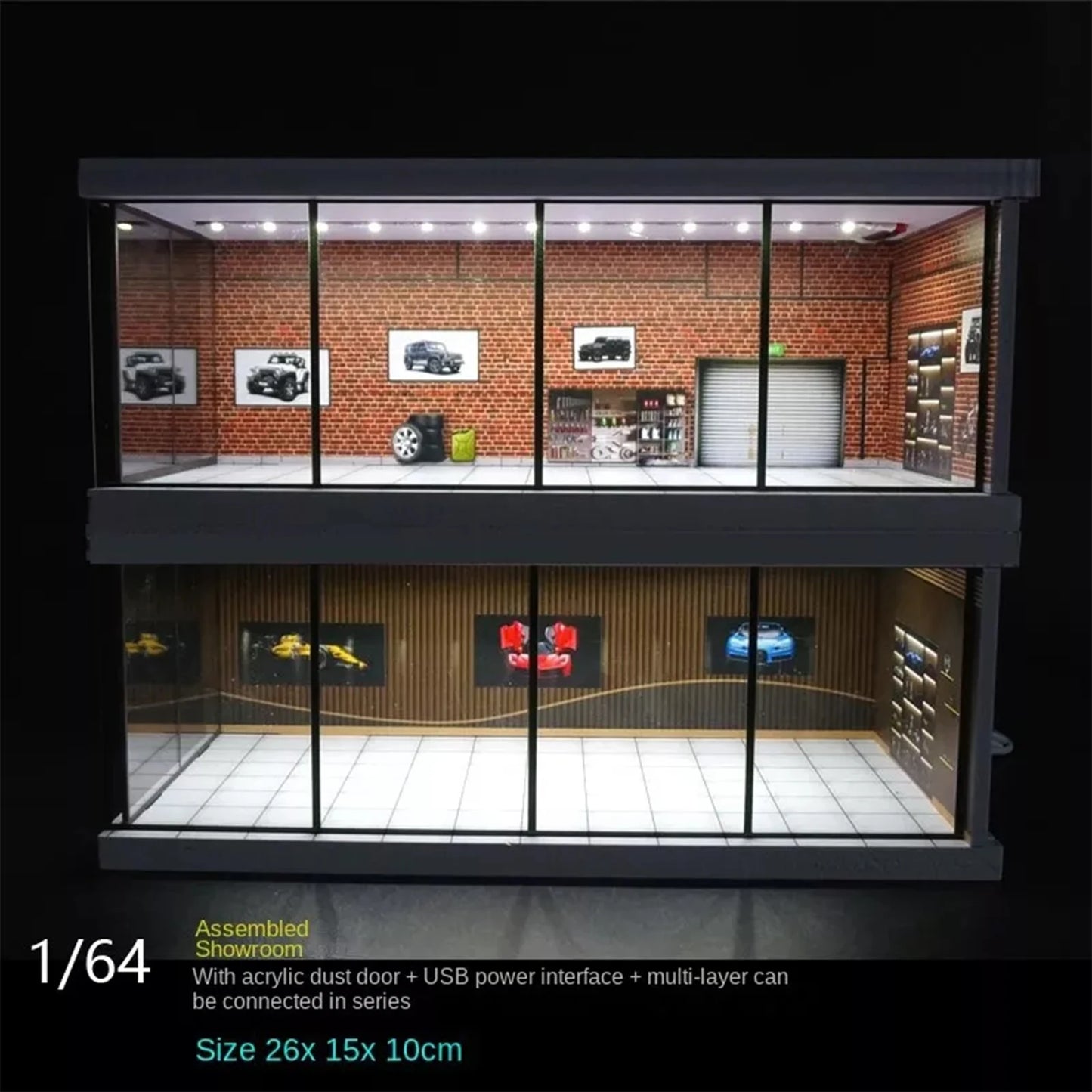 1/64 Diorama Car Garage Model LED Lighting City Car Showroom Scene for Miniatures Vehicles Display Model Assembled Toy Xmas gift