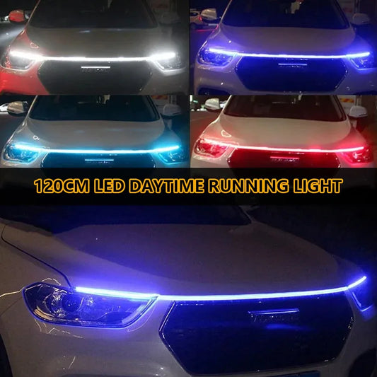 120CM Car LED Hood Light Strip Daytime Running Lights 12V DRL Auto Engine Hood Guide Decorative Lights Ambient Lamp