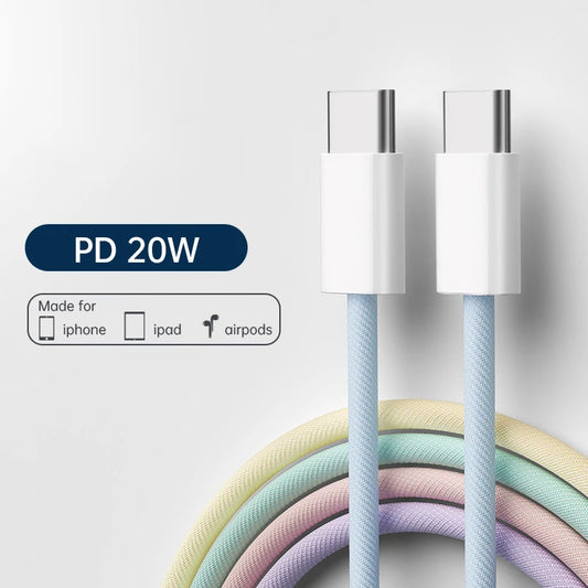 1M Type To Type Cable PD 60W Braided Fast Charging Cable for Huawei Xiaomi IPhone 15 Samsung Color Cable Charger Accessories