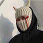 1pc Knitted Hat, Universal Funny Horn Mask Head Cover, Autumn And Winter Warm Devil Horn Handsome