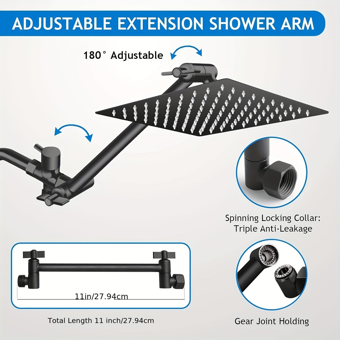 12 Inch All Metal 3-Way Rain Shower Head, High Pressure Shower Head, Dual Shower Heads with Handheld Spray Combo - Upgrade Extension Arm Height Adjustable,Hotel Toilet shower