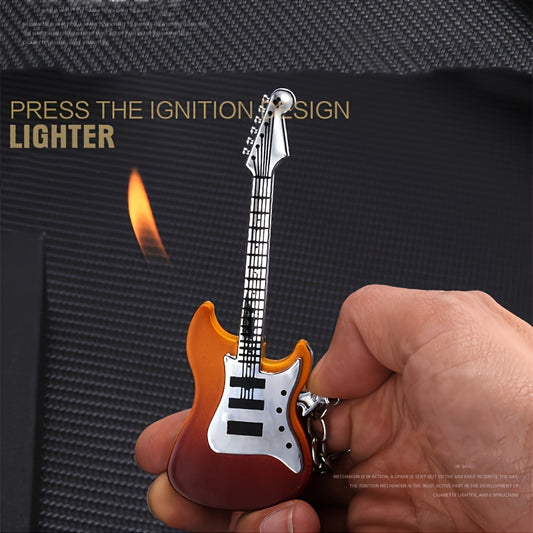 Creative Guitar-shaped Push-type Gas Lighter, Open Flame Keychain Lighter, Indoor And Outdoor Camping Holiday Gift, Valentine'S Day Gift For Men And Women