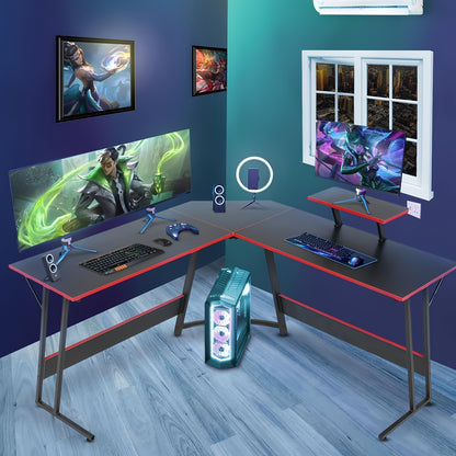 Corner Computer Desk, L Shape Desk, Gaming Desk with Large Monitor Stand and Carbon Fiber Surface, Home Office Study Writing Workstation