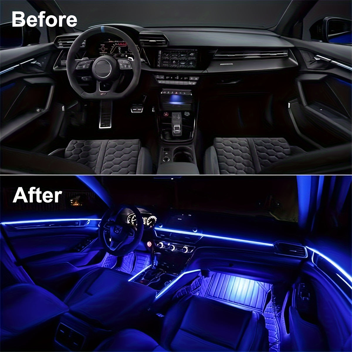 196 Inch Car Interior LED Strip Lights, RGB USB Ambient Led Lighting Kit With App Control Fiber Optics&Music Sync Rhythm, for Car Door, Console&Dashboard