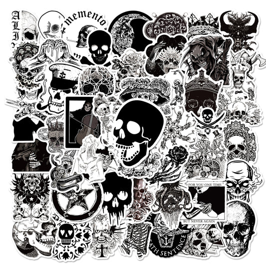 50pcs Black And White Magic Gothic Skull Skeleton Cute Aesthetics Stickers Ins Funny Love Doodle Cartoon Art Cool Decals Pack Halloween Christmas Decoration Adults Suitcase Water Bottle DIY Laptop Skateboard Luggage Party Gif