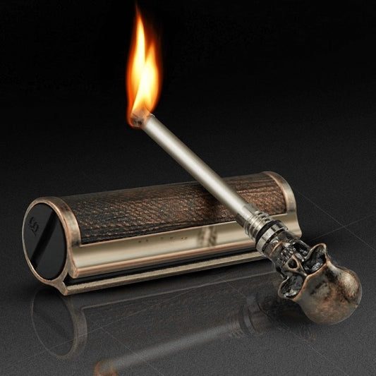 Skull-Themed Permanent Flame Lighter Set - 10, 000 Ignitions, Waterproof & Fuel-Free, Perfect Gift Box Included